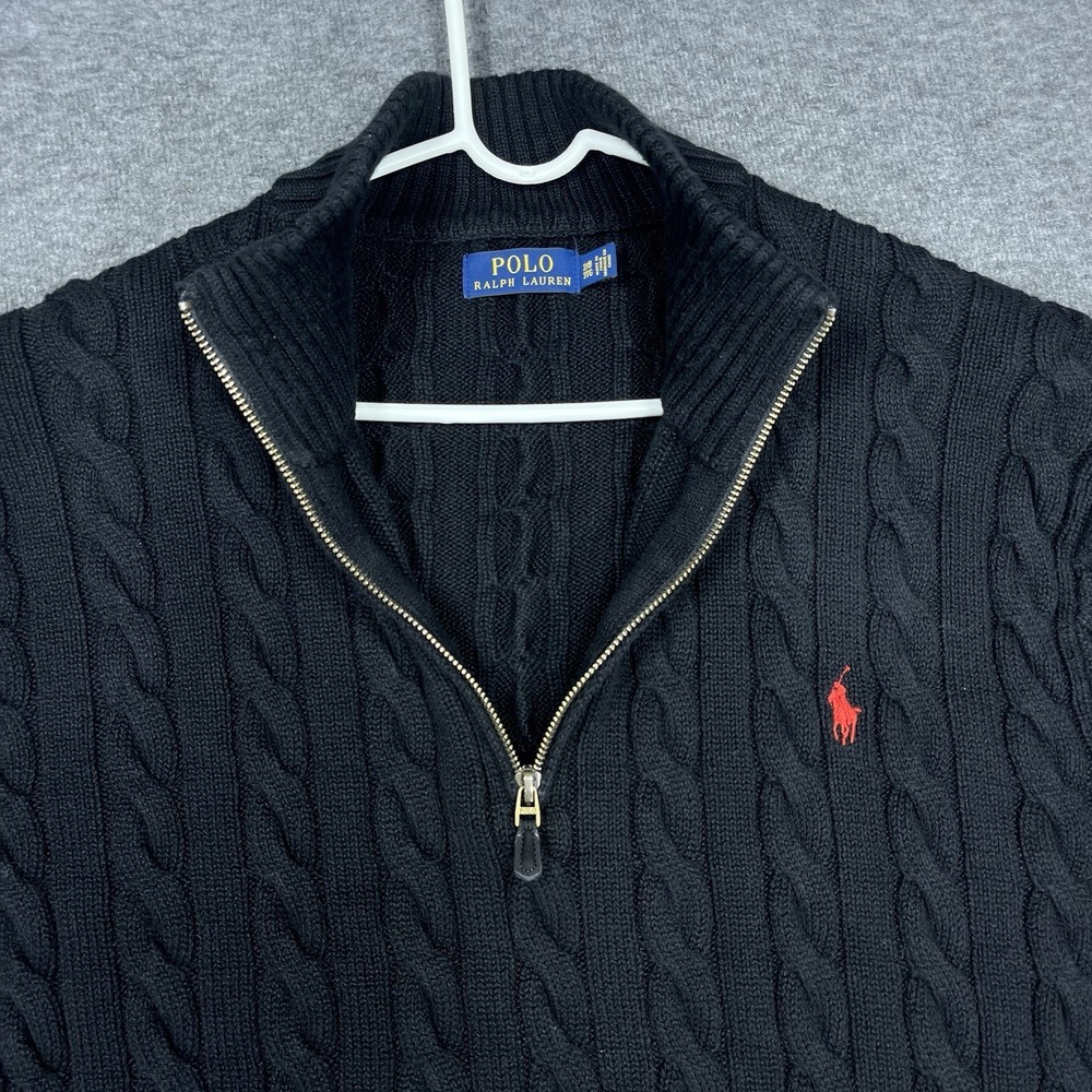 Polo Ralph Lauren Sweater Mens 3XB Black Cable Knit 1/4‎ Zip Chunky fishermans